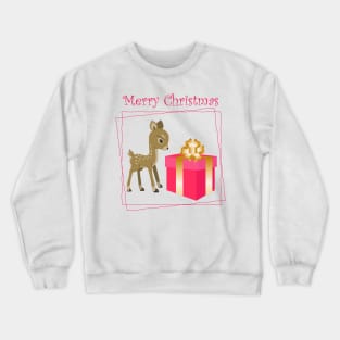 Merry Christmas deer with pink gift box Crewneck Sweatshirt